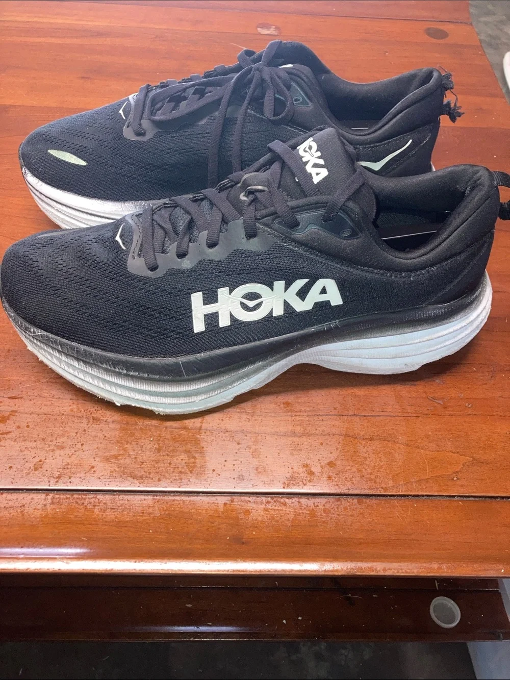Hoka Bondi 8 Woman’s Size 10.5D Black and White Running Shoes Sneakers See pics